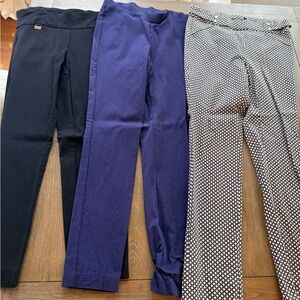 Stylish Women's Pants Trio - Black, Navy, Patterned ankle ponte pants stretchy